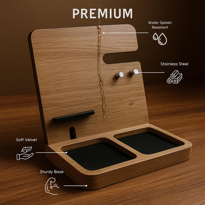 Namore Nightstand Organizer for Men – Wood Phone Docking Station & Bedside Valet Tray Organizer for Wallet, Watch & Keys – Unique Gifts for Men, Husband, Dad