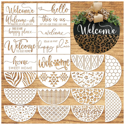 Welcome Stencils for Painting on Wood Doormat, Half Round Stencils for Crafts Reusable for Door Mats Furniture Sign Canvas DIY (hafl22)