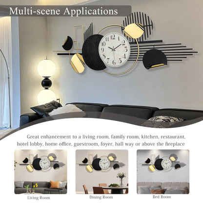 WALL Large Modern Abstract Metal Wall Art, Black and Gold Geometric Circles Wall Decoration, Contemporary Home Decor,59 × 24 in Wall Art for Living Room/Dinning Room/Bedroom/Entryway/Kitchen/Office