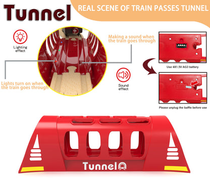 Remote Control Train Set with Light & Sound Tunnel – Battery Operated Bullet Train for Wooden Track, Compatible with Thomas & Brio, Gift for Kids 3-5