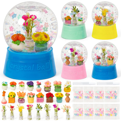 HoniedPepperino Spring Summer Snow Globes Craft Kit - 8 Set DIY Plastic Snow Globe Craft with Mini Resin Tulips, Make Your Own Graduation Party Decor with Glitter for Art Activity Gifts (Flowers)