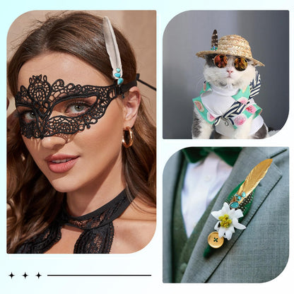 Hat Feathers for Cowboy Real Feathers with 3D Decoration for Women Men DIY Fedora and Western Hats, Christmas Party, Oktoberfest, Trilby Hats (4PCS)