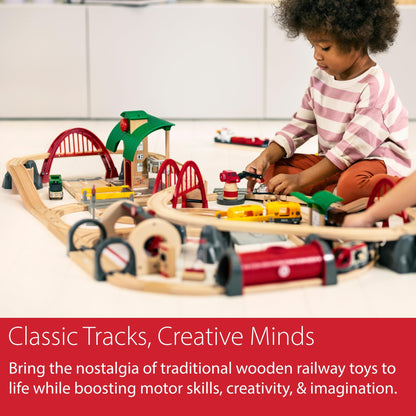 BRIO World Deluxe Railway Set - 87-Piece Wooden Train Set - Includes Passenger & Freight Trains, Stations, Accessories - Safe & Sustainable - MESH Accredited Fun Play for Kids Ages 3 & Up