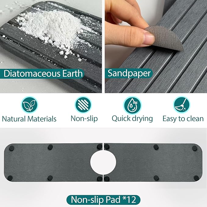 Drying Stone Faucet Mat for Kitchen Sink, Diatomite Faucet Handle Drip Catcher