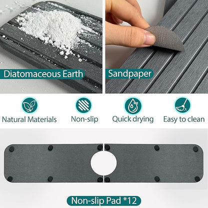 Drying Stone Faucet Mat for Kitchen Sink, Diatomite Faucet Handle Drip Catcher