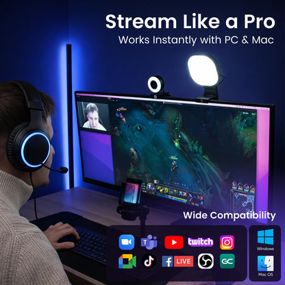 Webcam Streaming Kit with USB RGB Microphone & LED Light – 1080P 30FPS Streaming Camera Bundle for Twitch, YouTube, Podcasting, WFH – PC & Mac Compatible
