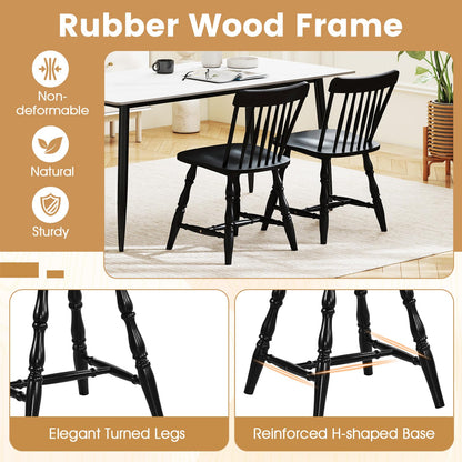 Giantex Black Windsor Dining Chairs Set of 2, Farmhouse Rubber Wood Kitchen Chairs with Turned Legs, Curved Spindle Back & Contoured Sat, Wooden Dining Room Chair for Living Room Restaurant