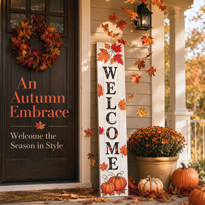 Hentonwell Vertical Wooden Fall Welcome Porch Sign,Rustic Autumn Porch Standing Sign,Decorative Leaning Sign for Front Entrance,Farmhouse Style Outdoor Welcome Decoration-47.2" H.