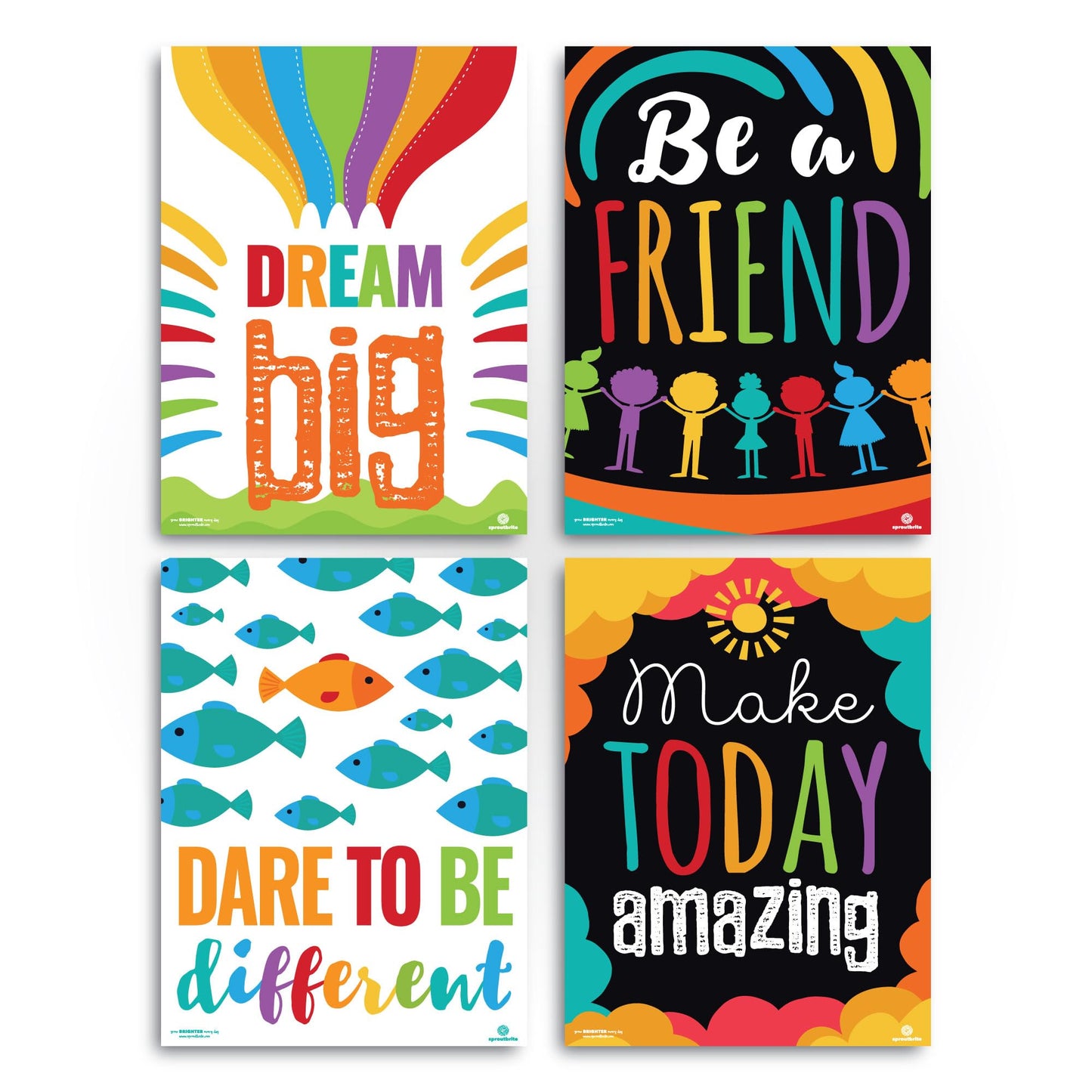 Sproutbrite 6 Educational Posters & Charts 12” x 16” Motivational Posters for Students - Bulletin Board and Wall Decor for Pre, Elementary and Middle School - Inspires Confidence and Positive Self-Belief