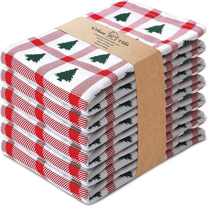 Urban Villa Christmas Kitchen Towels Christmas Tree Print Premium Quality 100%