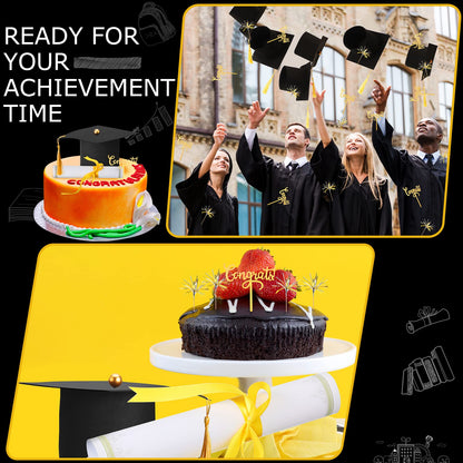 7 Pieces Graduation Cap Cake Topper Decorations Kit with Paper Diploma Congrats Cupcake Toppers Firework Food Topper for Graduation Party Cake Decoration Supply