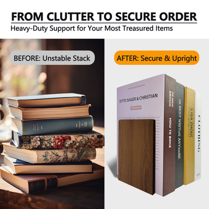 Brosisincorp Walnut Wood Book Ends for Shelves - Hand Polished Edges, Non-Skid Bookends for Heavy Duty Book Holders Office Desk Shelves Decorative Book Organizer, 6.69"H x 4.72"W x 3.94"L (3 Pairs)