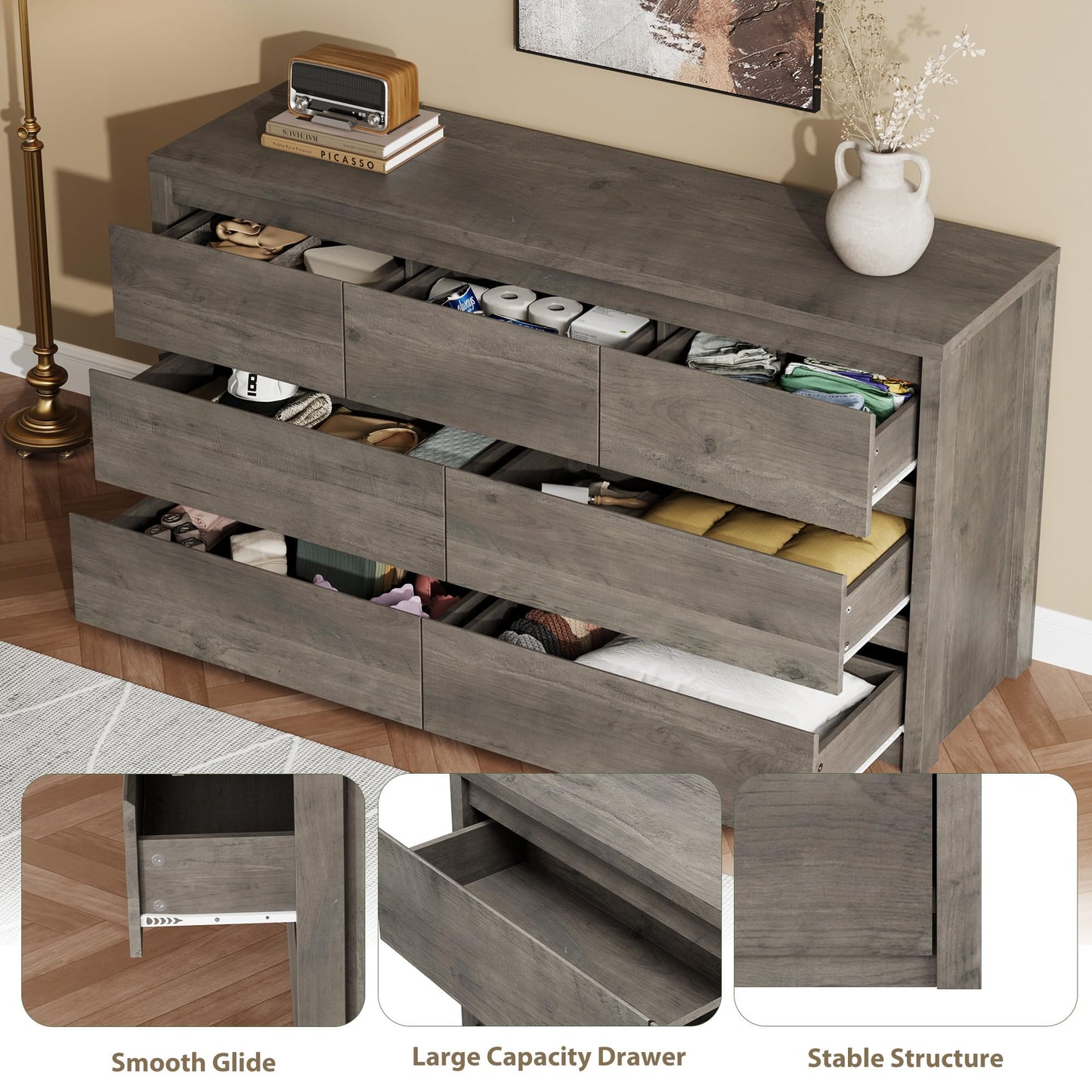 GarveeHome 7 Drawer Dresser for Bedroom, Wide Modern Chest of Drawers, Large Wood Dresser Wooden Storage Organizer for Living Room, Hallway Entryway