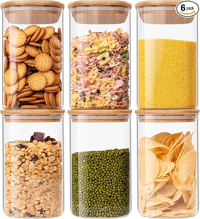 Glass Food Storage Jars 37 oz Set of 6, Glass Storage Containers Clear Glass