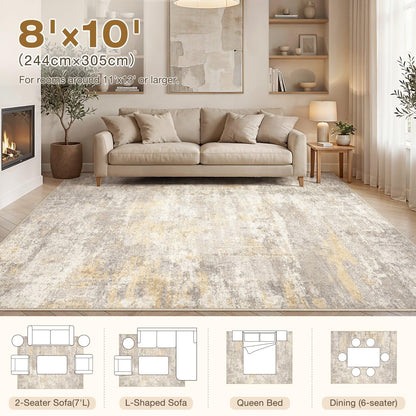 cotiled Abstract 8x10 Area Rug Soft Neutral Non Slip Carpet