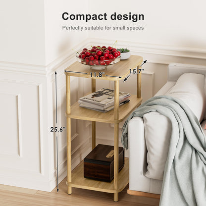 SANLUCE Bamboo End Table, Side Table for Small Space with Storage Shelf, Small Table Stand, Narrow Wooden Bedside Table Nightstand, Toolless Assembly, for Nursery, Living Room, Bedroom, Natural