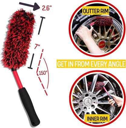 Metal Free Microfiber Wheel Brush Kit- Microfiber Angled Wheel Brush, Long