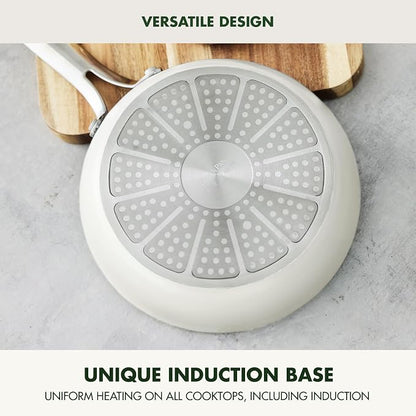 GreenPan Nova 8” Frying Pan Skillet, Induction Suitable Diamond Infused PFOA and PFAS-Free Nontoxic Ceramic Nonstick, Dishwasher and Oven Safe Fry Pan, Quick Even Heating, Cream White