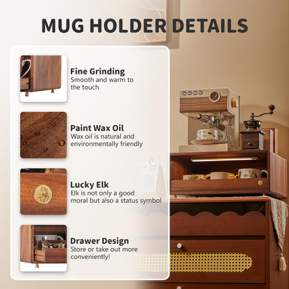 KAOTGOT Wooden Coffee Station Storage Rack with Drawers - Cup Rack and Coffee Machine Stand, Kitchen Counter Coffee Bar Storage Rack, Desktop Stand