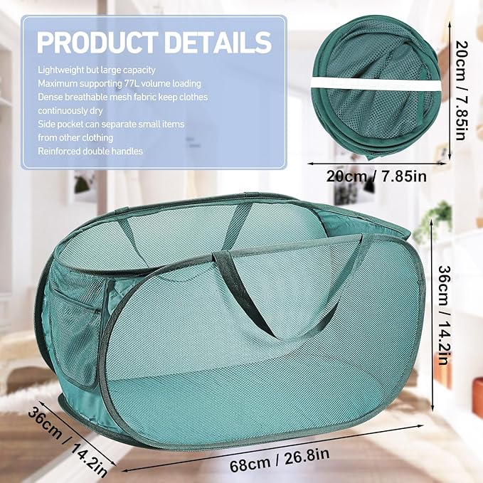 4PCS Mesh Laundry Hamper, Collapsible Laundry Baskets, 75L Large Foldable Dirty