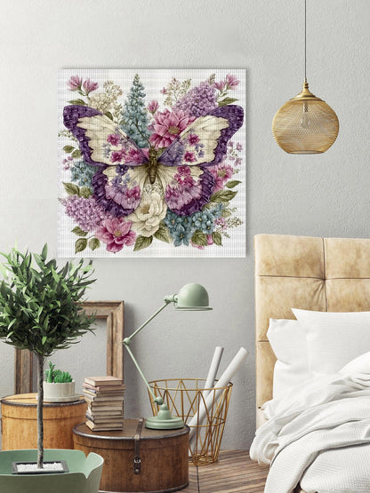 Butterfly Stamped Cross Stitch Kits for Adults, Flowers 11CT Needlepoint Counted Cross Stitch Kits for Beginner, Printed Dimensions Embroidery Kit Art Craft for Home Wall Decor Gift 14x14 Inch