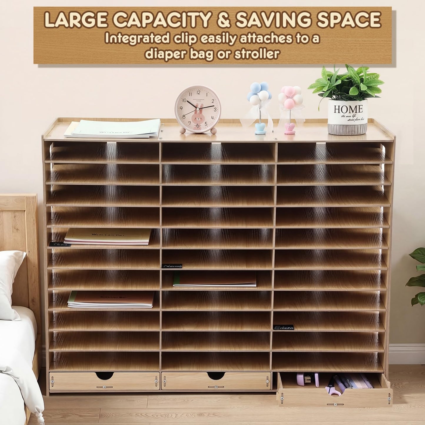 Colingmill Classroom Mailboxes Wooden Teacher Student Mailboxes for Classroom Literature Paper Organizer Compartments with Drawers, Sturdy Ease Setup for Home Office School(36 Slots)