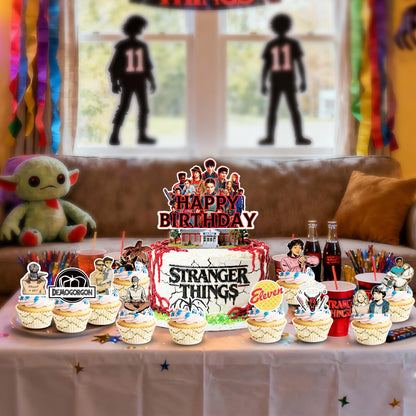 50pcs Stranger season 5 Things Party Supplies for kids, Birthday Decorations Set Include Banner, Balloonss, Hanging Swirls, Cake Cupcake Toppers for Boys Girls Theme Party ( Things 5-B)