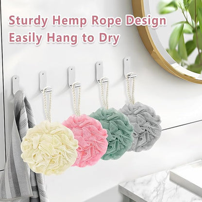 Rnoafmu Shower Loofah Bath Sponge, 60G Loofah Exfoliating Body Scrubber, 4 Color Mesh Shower Pouf Balls for Body Wash (Pink Green White Gray)