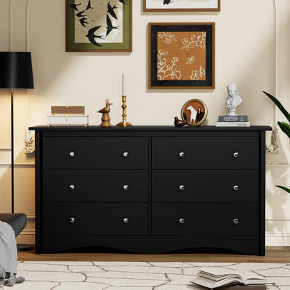 YESHOMY Dresser for Bedroom with 6 Drawer, 47.2" TV Stand, Organizer Drawers for Bedroom, Living, Hallway (Dark Black)