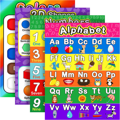Outus Extra Large Preschool Educational Learning Posters 17 x 22 Inch Nursery Home School Pre-K Kindergarten Classroom Decoration(4 Pcs,Alphabet, Number 1-10, Shapes, Colors)