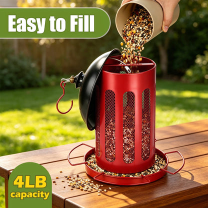 IWNTWY Bird Feeder, Large Capacity Bird Feeders for Outdoor Hanging, Heavy Duty Metal Wild Birdfeeder for Outside Garden Yard Decor, Retro Lantern Shape (Red)