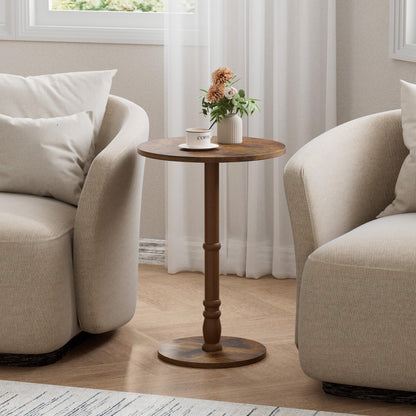Homleke 16" Round Side Tables Set of 2, Solid Wood Pillar with Wood Top & Base, Small Drink Accent Table for Living Room, Bedroom, Sofa & Office, Easy Assembly, Rustic Brown
