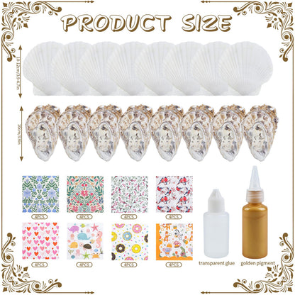 Fangoo 4-5'' 16Pcs Large Natural White Oyster Shells for Crafts 32Pcs Decoupage Paper Napkin Acrylic Paint Brush White Natural Sea Shells for Crafting Christmas Holiday Ornaments Jewelry Tray Decor