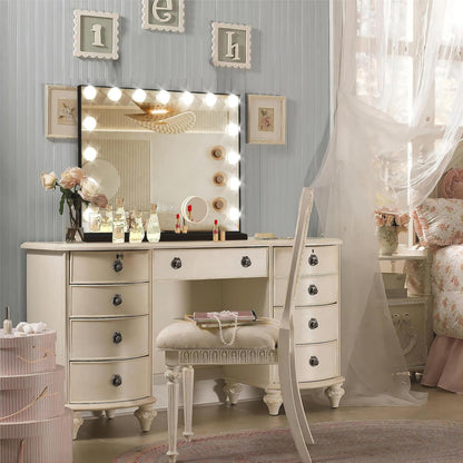 Hollywood Vanity Mirror with Lights, 15 Dimmable Bulbs, 3 Color Lights,Make Up Lighted Mirror, Aluminum Metal Frame, USB Charging Port（23" x 18"）