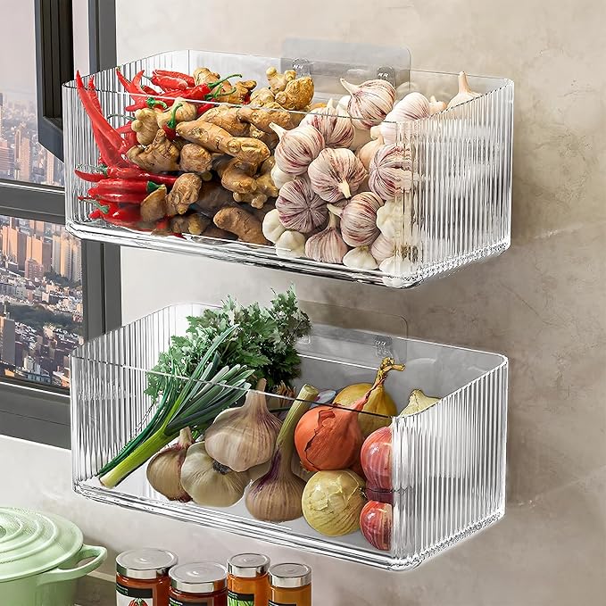 Klmnop 2 Pack Adhesive Mount Cabinet Door Organizer, Kitchen Foil and Plastic Wrap Holders, Cling Wrap Wall Organization for Kitchen, Pantry, Bathroom, Office, Craft Room, Garage(Clear)