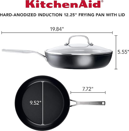 KitchenAid Hard-Anodized Induction Nonstick Frying Pan with Lid, 12.25-Inch, Matte Black