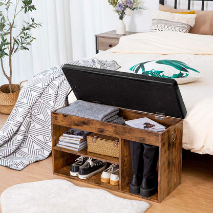 HOOBRO Shoe Storage Bench with Padded Cushion, Entryway Bench with Flip-Open Storage Box and Adjustable Shelf, Shoe Rack with Hidden Compartment, for Entryway, Living Room, BF-BG40HX01