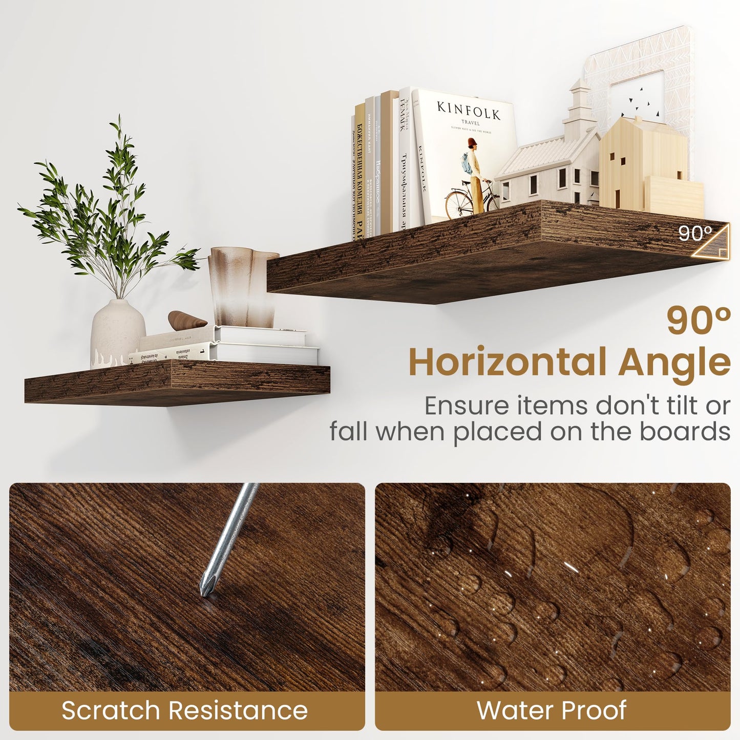 48"W x 9.3"D Floating Shelves for Wall, Wall Mounted Bathroom Shelves 1 Pack Deep Floating Shelf for Bedroom Kitchen Living Room, Rustic Wooden Wall Shelf with Invisible Bracket for Books Decor