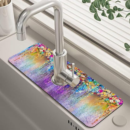 Abstract Watercolor Flowers Dish Drying Mat
