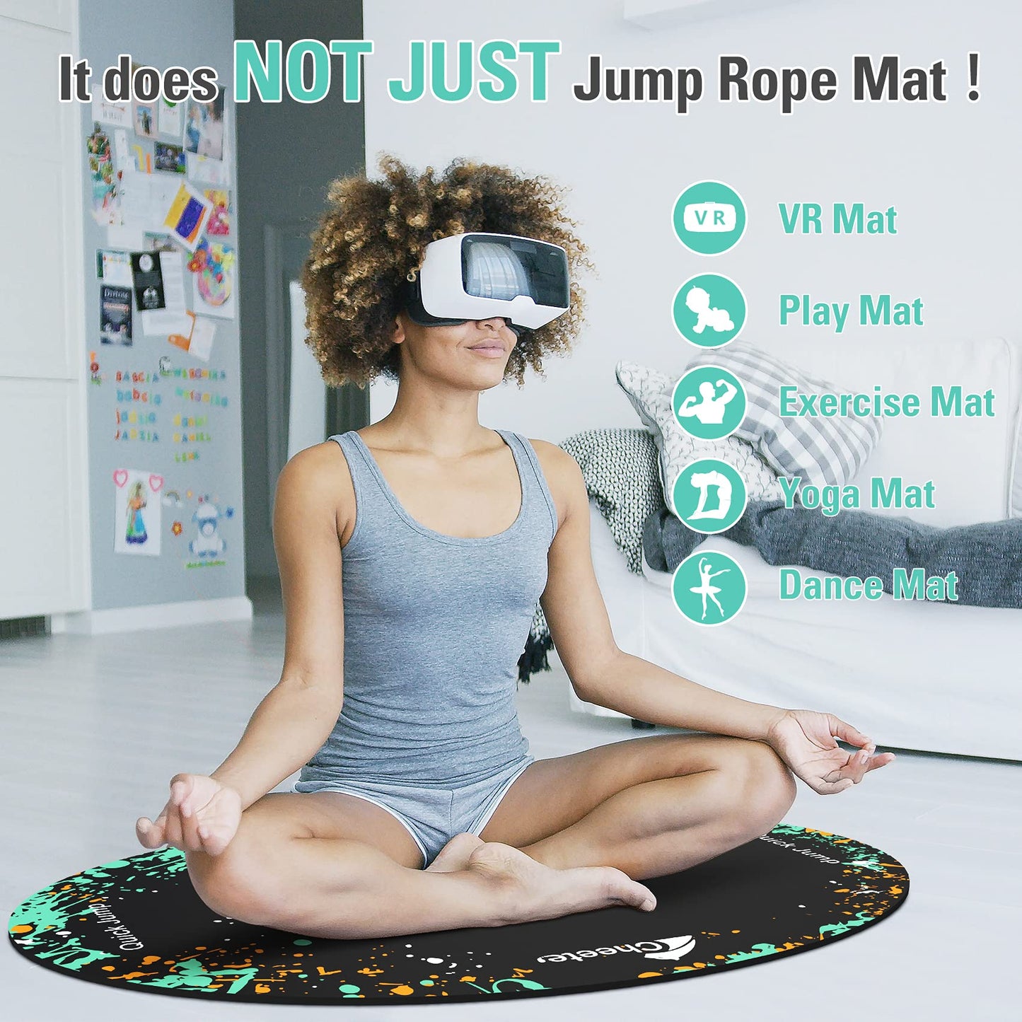 Jump Rope Mat Large Rubber Exercise Mat Workout Mats for Home Gym Flooring Non-Slip Oval Design for Floor & Rope Protection