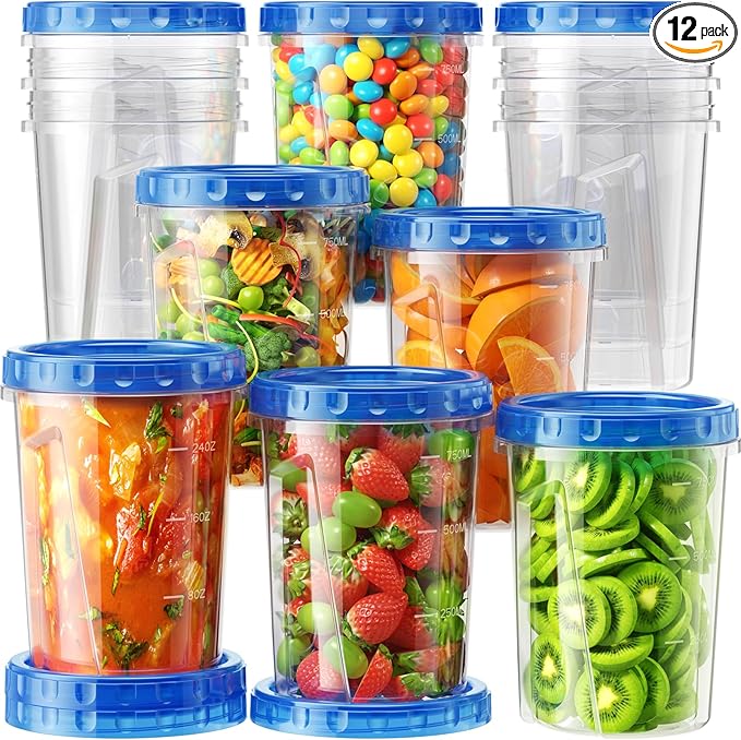 12 Pack-34 oz Freezer Storage Containers, Plastic Food Storage Containers