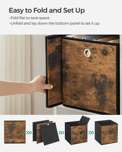 SONGMICS Storage Cubes, Set of 6 Storage Bins with Handles, Foldable Oxford Fabric and Non-Woven Fabric Storage Boxes, 10.2x10.2x11 Inches, Fit Cube Storage Unit, Rustic Brown URFB126B01