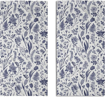 Spring Floral Hand Towels for Bathroom Set of 2 Blue White Flower Leaves