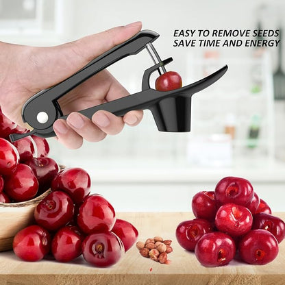 Cherry Pitter - Makmzoon Cherry Pitter Tool Stainless Steel Rod(Black) | Hand-held push design Easy to Clean and Store With Lock Design Great for Making Cherry Jam