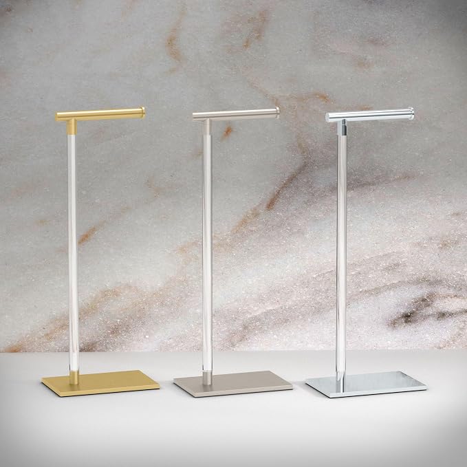 Gatco 1331C Modern Rectangle Base Freestanding Toilet Paper Holder, Chrome/Acrylic, Weighted Base Bathroom Tissue Stand 22.25"