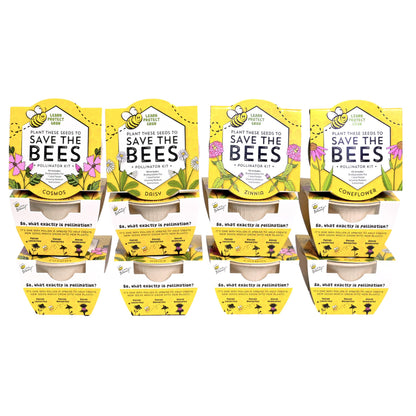 BUZZY Seeds Save The Bees Grow Kit, 12 Biodegradable Mini Flower Pots with Wildflower Seed Packets, Indoor Outdoor Planting Starter Set, DIY Gardening Gift, Sustainable Party Favors Adults