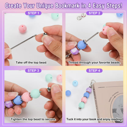 Sandure 162pcs DIY Beadable Metal Bookmarks Craft Kit with 12 Bookmarks 150 Beads Bookmark Making Kit for Adults Teachers Student Creative Gift for Readers Birthday Office Supplies