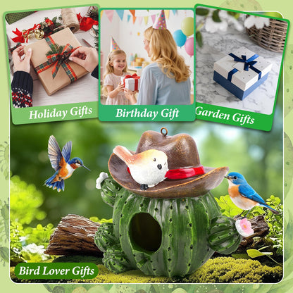 Bird Houses for Outside – Hand-Painted Decorative Bird House, Waterproof Resin Hanging Birdhouse for Patio, Yard, Porch & Garden Decor