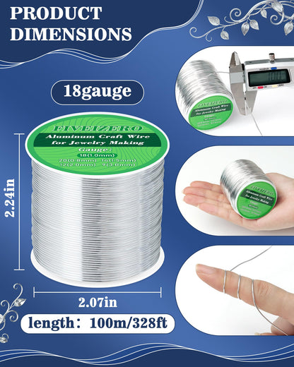 FIVEIZERO 18 Gauge Aluminum Craft Wire 328ft,Armature Wire for Sculpting, Bendable Metal Wire for Jewelry Making, Wire Wrapping, Floral Sculptures,Clay & Christmas Ornaments Crafting(Sliver)