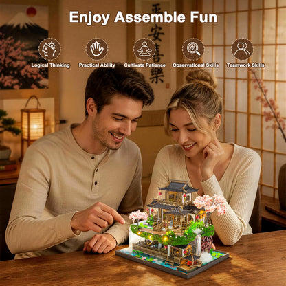 Hallisun DIY Miniature House Kit, Fairyland Tiny 3D Wooden House Making Set for Adults, Dollhouse Bookshelf Decor with Furniture & LED Lights, Christmas Birthday Greenhouse Craft Gift for Friend